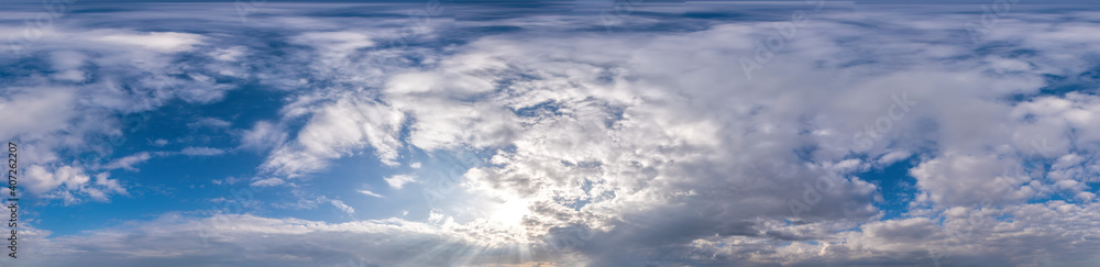 Blue sky with Cumulus clouds Seamless panorama in spherical ...