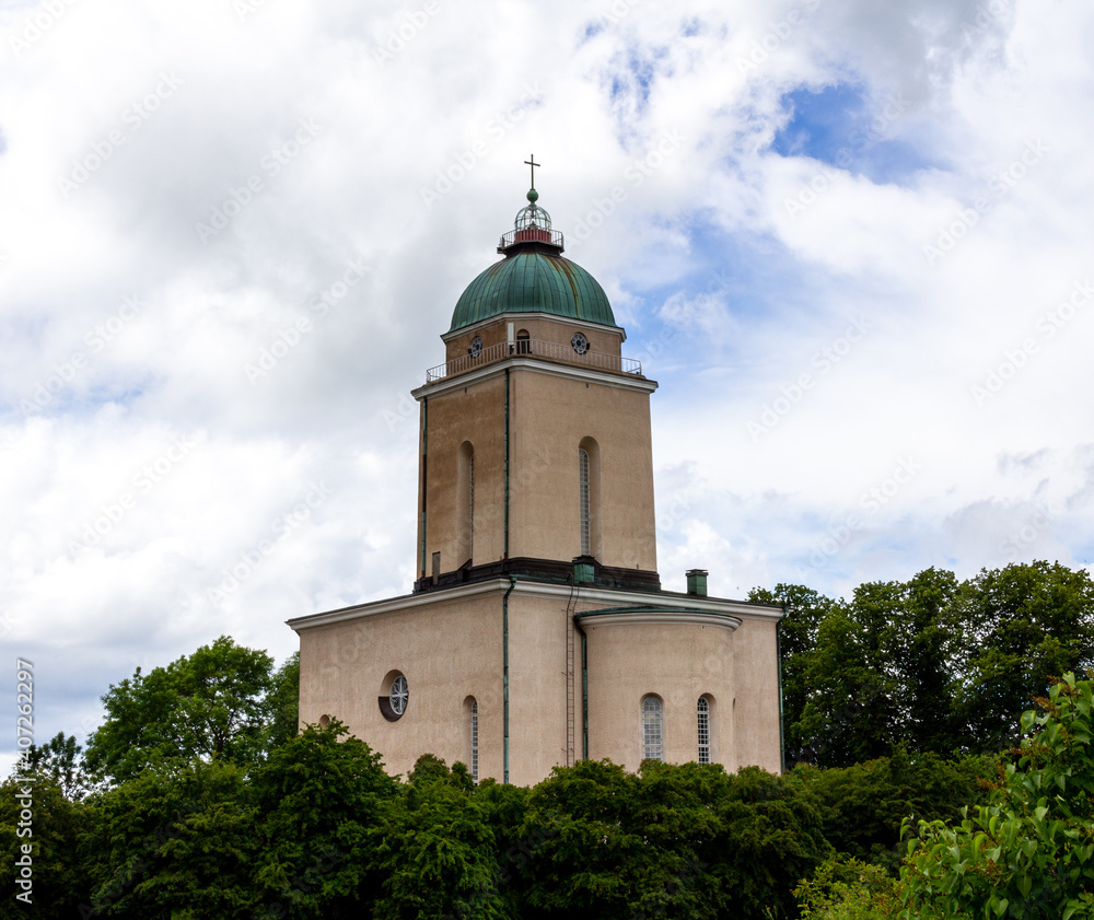 The exterior of Suomenlinna church on an island outside Helsinki Finland