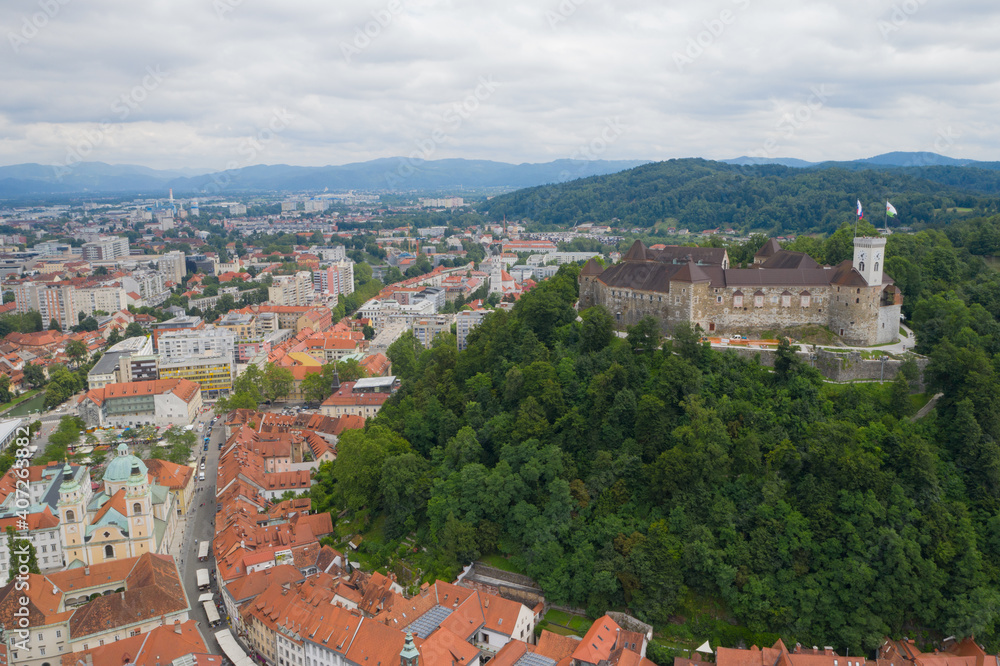 Slovenia Ljubljana historic city center, aerial view Slovenia Ljubljana historic city center, aerial view