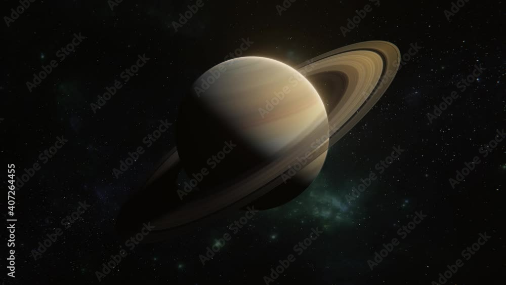 Saturn with Rings in outer space. Footage of beautiful planet in solar ...