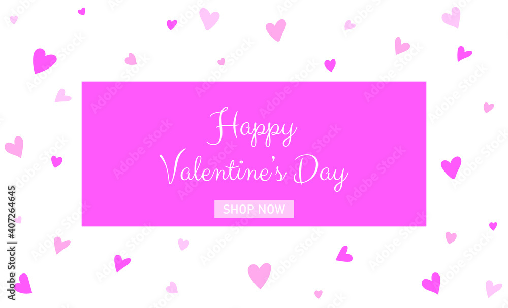 Valentine's day banner, a card with pink little hearts on the background. Vector illustration.