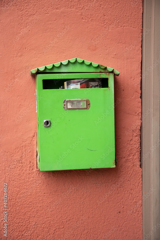 Old green mailbox.
