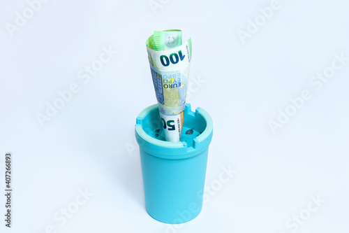 Wallpaper Mural Ashtray with euro currency, banknotes. cost of unhealthy lifestyle concept. Concepts of Tobacco Tax, Ban on Smoking Torontodigital.ca