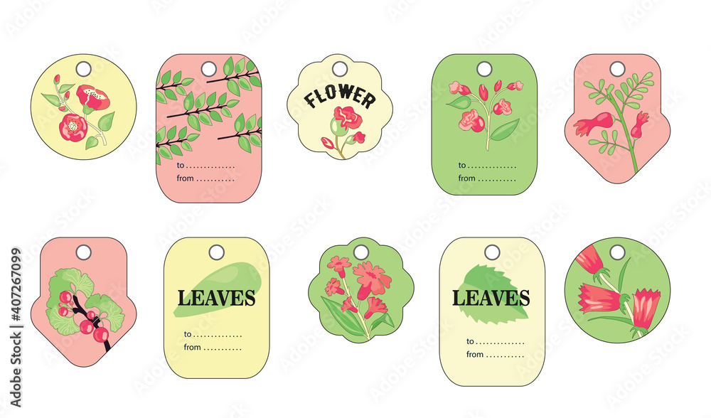 Pretty special tag designs with flowers and leaves