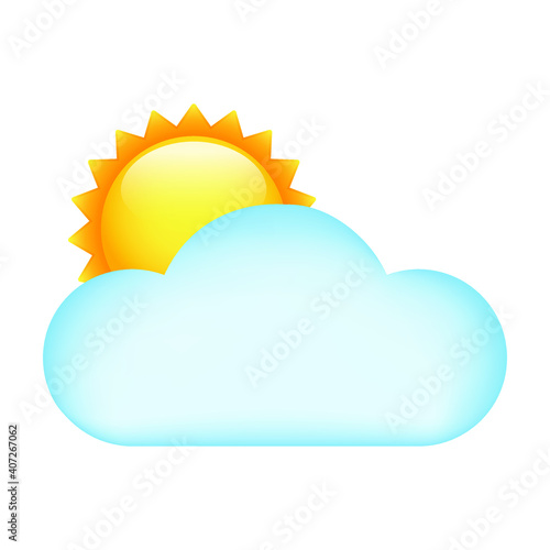 Weather Sun behind Cloud Emoji Symbol. Half Covered Cloudy Day Symbol. Seasonal Illustration Vector Design Art.
