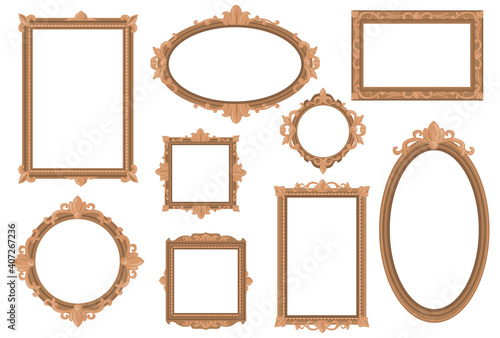 Ornate empty golden borders flat set for web design