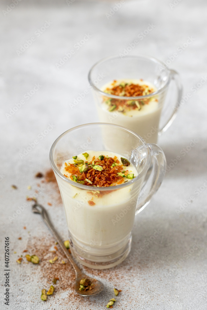 Sahlab drink is a Middle Eastern sweet milk pudding Sahlab drink is a Middle Eastern sweet milk pudding