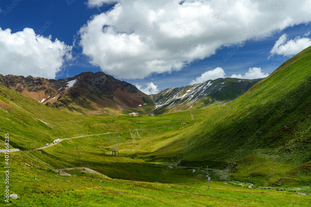 Mountain landscape along the road to Stelvio pass (Lombardy) at summer Mountain landscape along the road to Stelvio pass (Lombardy) at summer