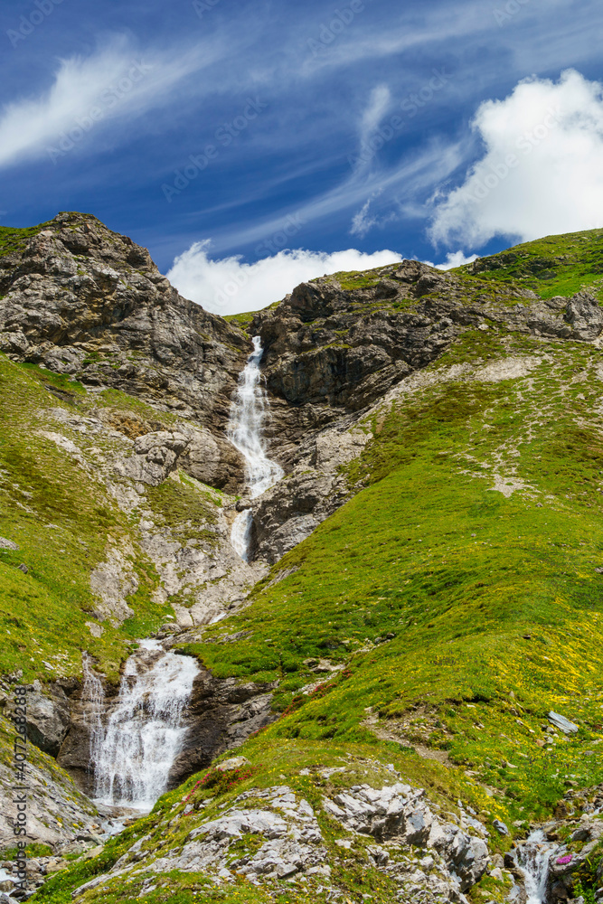 Mountain landscape along the road to Stelvio pass (Lombardy) at summer Mountain landscape along the road to Stelvio pass (Lombardy) at summer