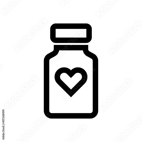 Jar icon. Medicine. Pills. Black contour silhouette. Vector flat graphic illustration. The isolated object on a white background. Isolate.