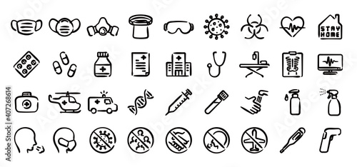 Coronavirus Icon Set (Hand-drawn line version)