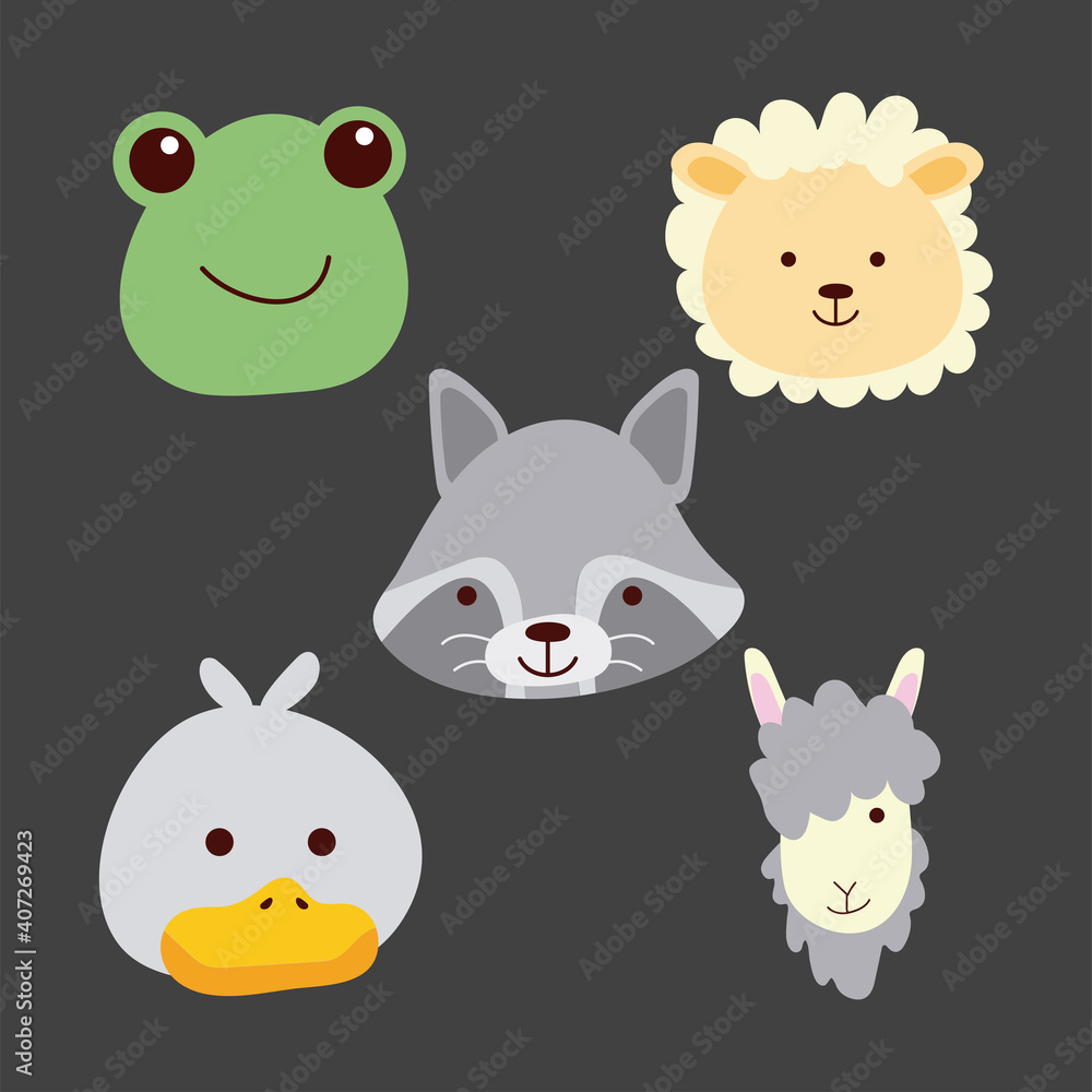 bundle of five cute little animals heads characters bundle of five cute little animals heads characters