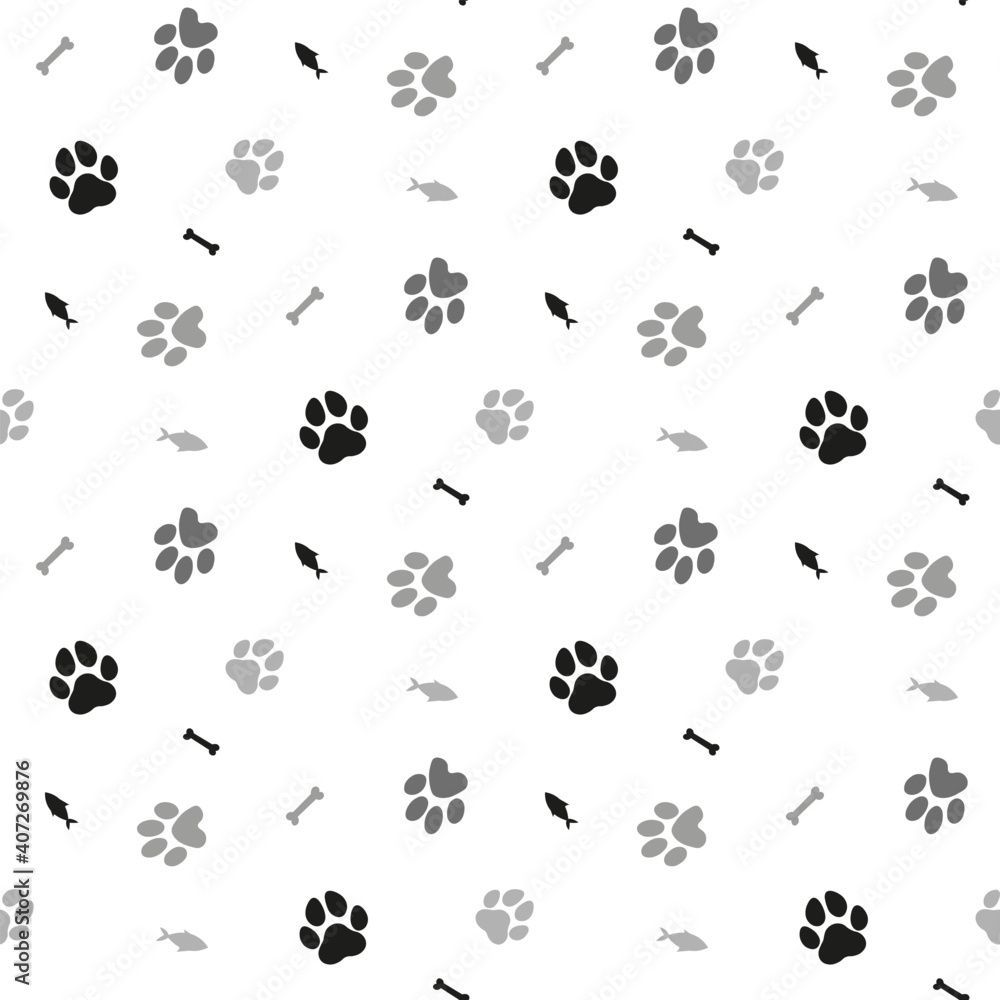 Cat,dog,fish,bone and paws pattern for textile fabrics. Vector illustration. - obrazy, fototapety, plakaty 