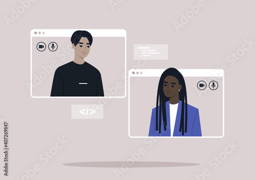 Video call conference, working from home, social distancing, business discussion