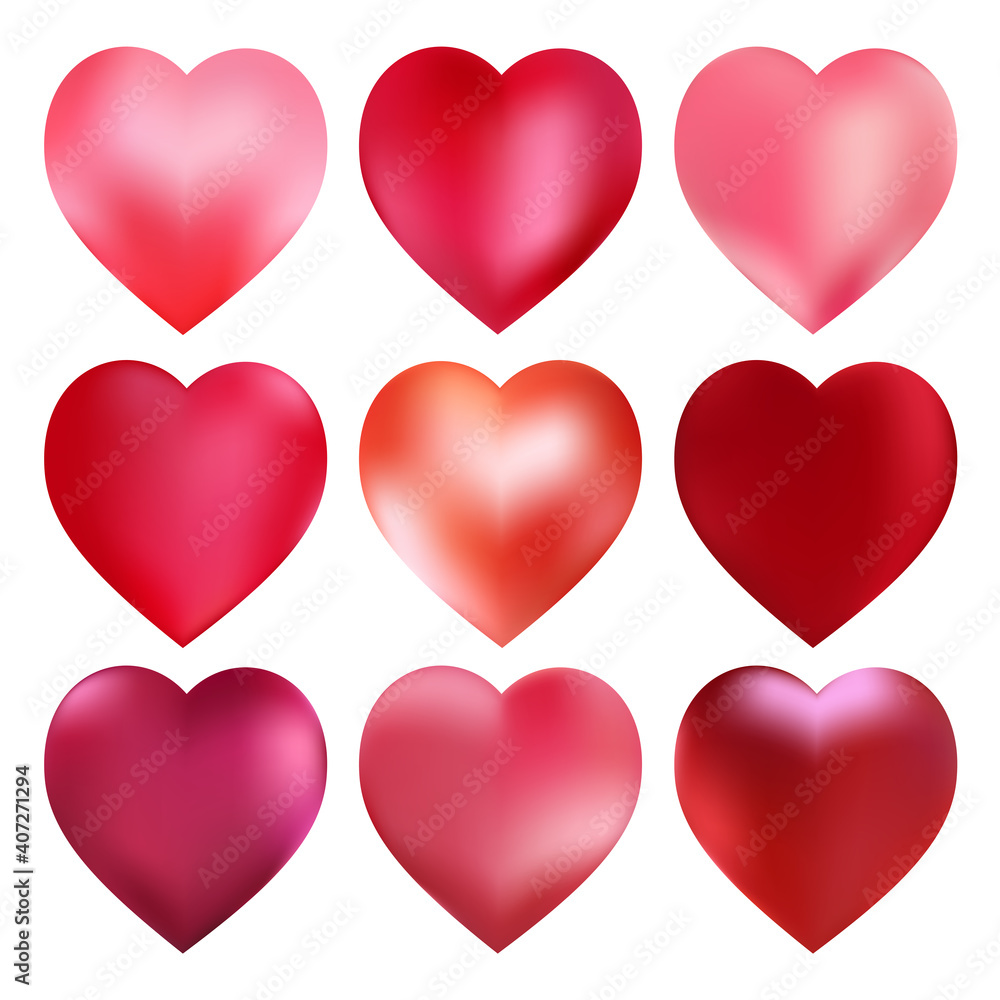 Set of red hearts. Vector illustration. Pink. Love. Valentine's Day. Isolated.