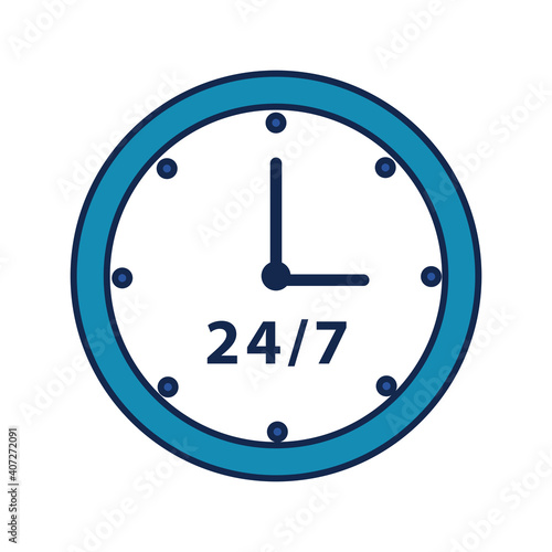 time clock with 24-7 symbol flat style