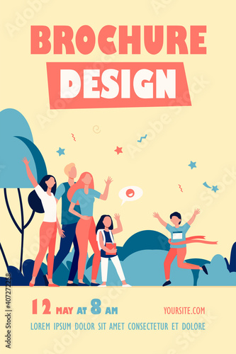 Happy crowd greeting little winner of racing