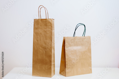craft paper shopping bag mockup. Paper bag template on white background. Eco packaging organic