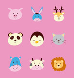 bundle of nine cute little animals heads characters