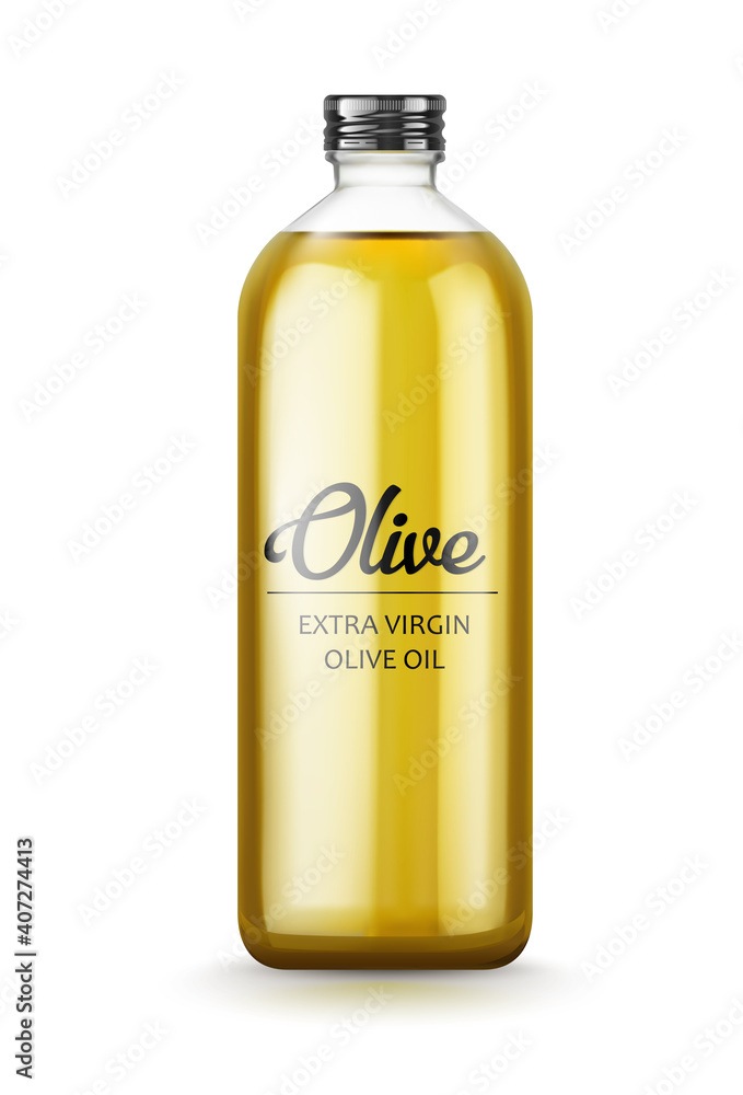 Olive oil can with label on white background. Logo Olive Oil Extra