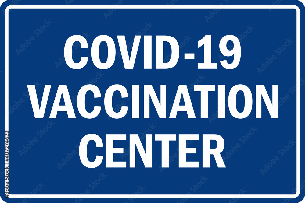 Covid-19 vaccination center sign. Health safety signs and symbols.