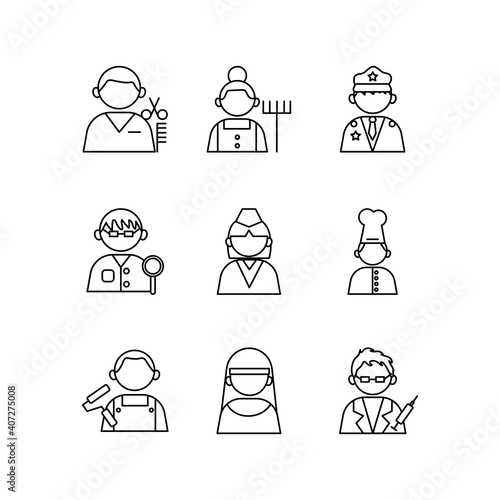 group of nine professionals workers with differents occupations