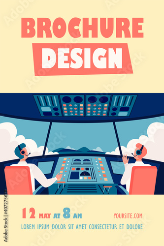 Colorful airplane cockpit isolated flat vector illustration