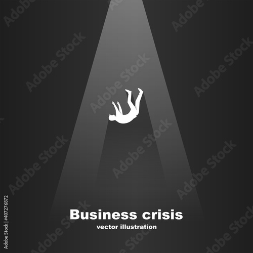 Silhouette of a businessman falling into the abyss. Falling businessman. Career growth. Rapid fall as a symbol of crisis and bankruptcy. Vector illustration flat design. Isolated on white background.
