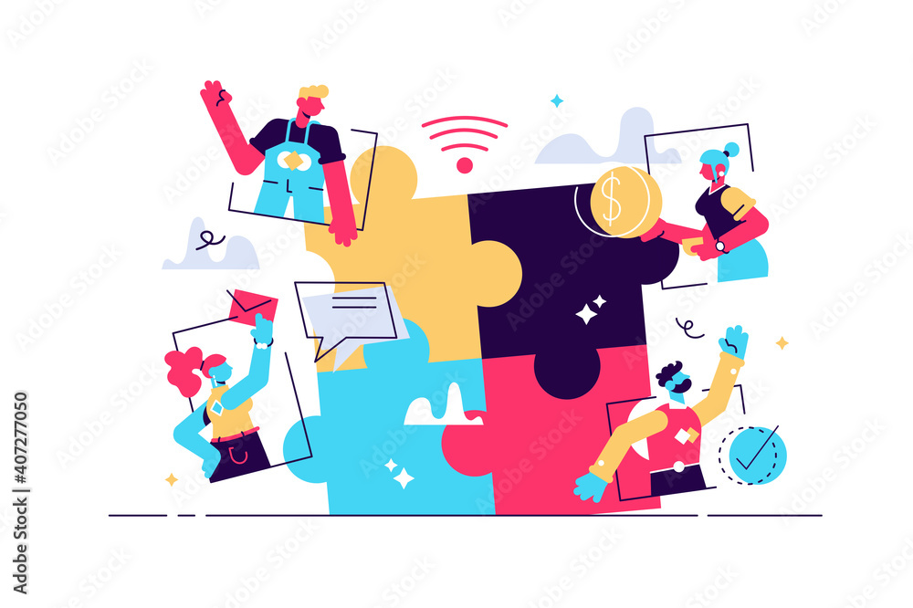 Virtual teams distance working as puzzle solving scene Virtual teams distance working as puzzle solving scene