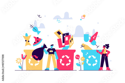 Sorting garbage containers to separate waste and trash