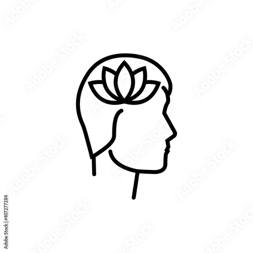 Mental health logo. Thead with a flower lotus as a symbol of calmness. Psychological help, psychiatry concept. Cognitive development. Vector illustration flat design. Psychiatry concept.