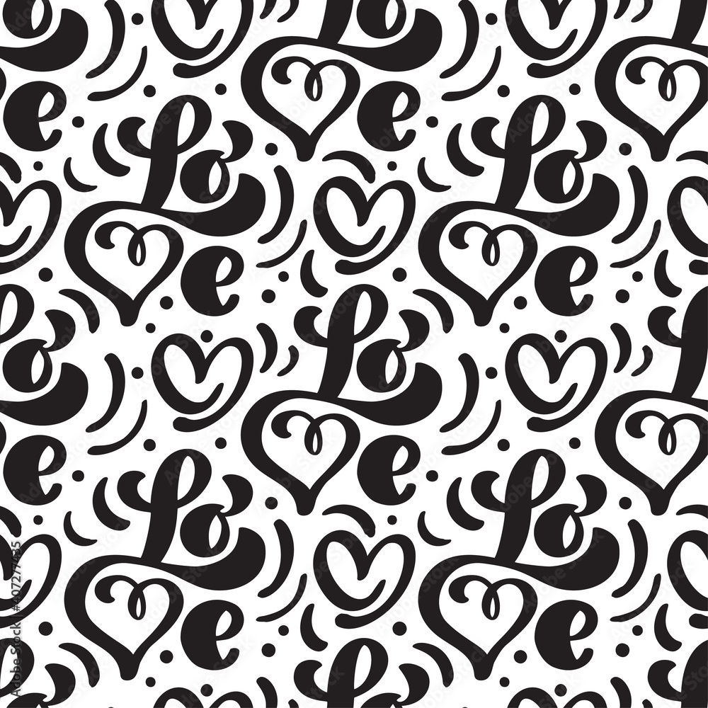 Vector seamless pattern with Love lettering calligraphy for valentines day, wedding Vector seamless pattern with Love lettering calligraphy for valentines day, wedding