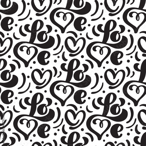 Vector seamless pattern with Love lettering calligraphy for valentines day  wedding