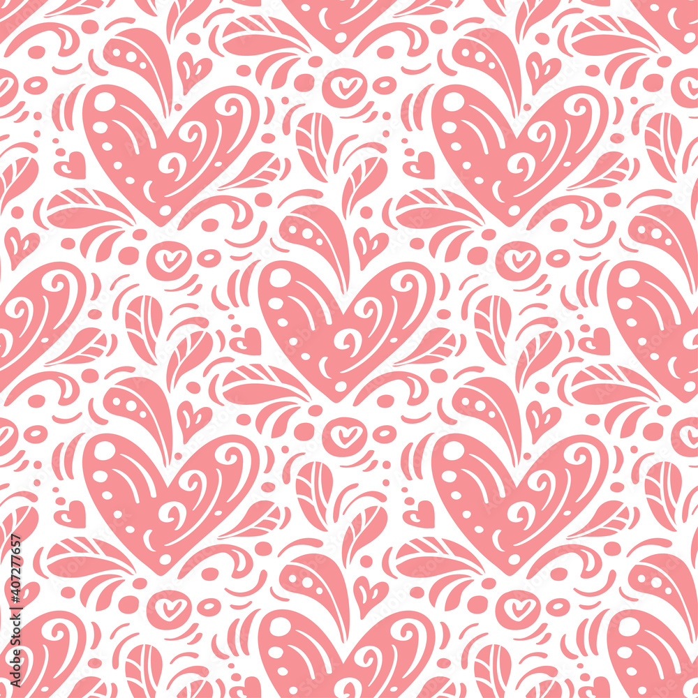Vector seamless pattern with hearts. Romantic decorative graphic background Valentines Day, wedding, Christmas. Simple drawing ornamental illustration for print, web