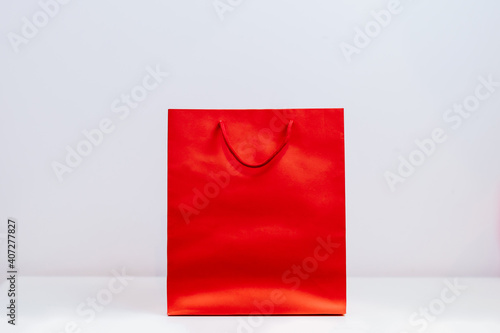 red shopping bag mockup. Blank shopping bag for design. copy space retail paper bag