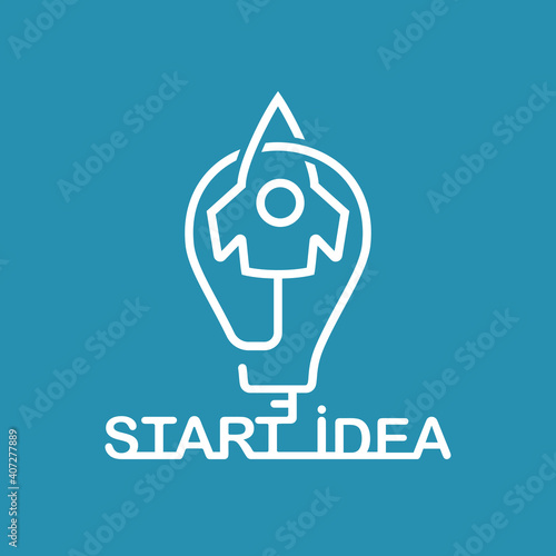 Logo taking off rocket idea. Landing page startup. Modern design black line. Creative idea of starting a business. Vector flat illustration. Isolated on background. Start a web page. Creative logo.