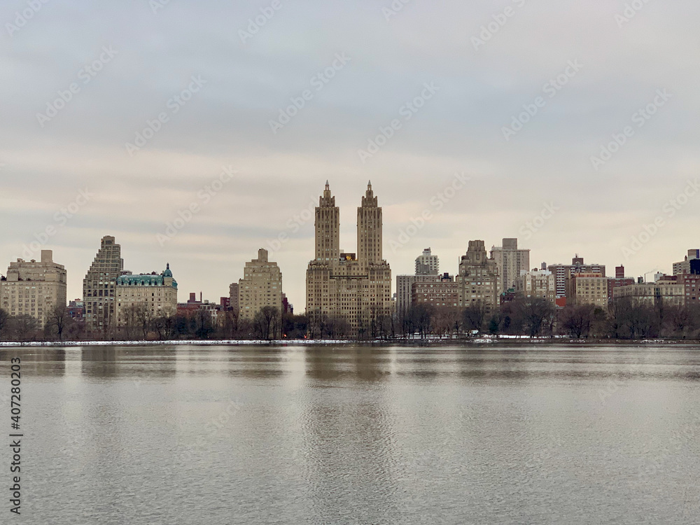 The Eldorado skyscraper from Central Park's reservoir in a winter morning in midtown Manhattan New York City The Eldorado skyscraper from Central Park's reservoir in a winter morning in midtown Manhattan New York City