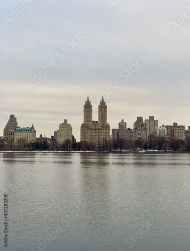 The Eldorado skyscraper from Central Park's reservoir in a winter morning in midtown Manhattan New York City