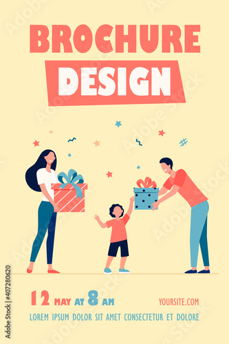 Happy parents giving gifts to son