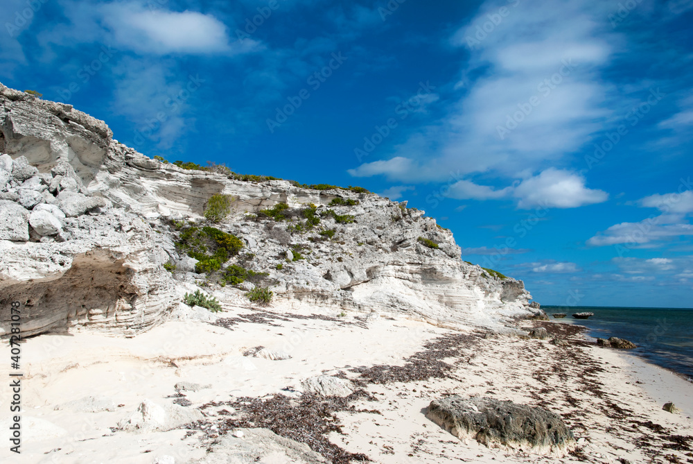 Grand Turk Island Wild Beach With Algae and Eroded Rocks
