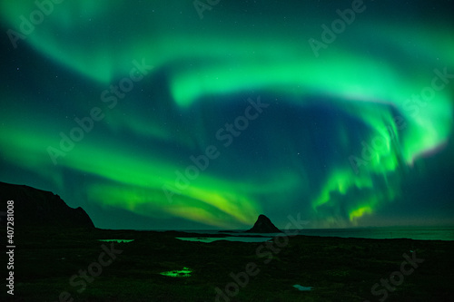 strong northern lights  aurora borealis  in the norwegian wilderness