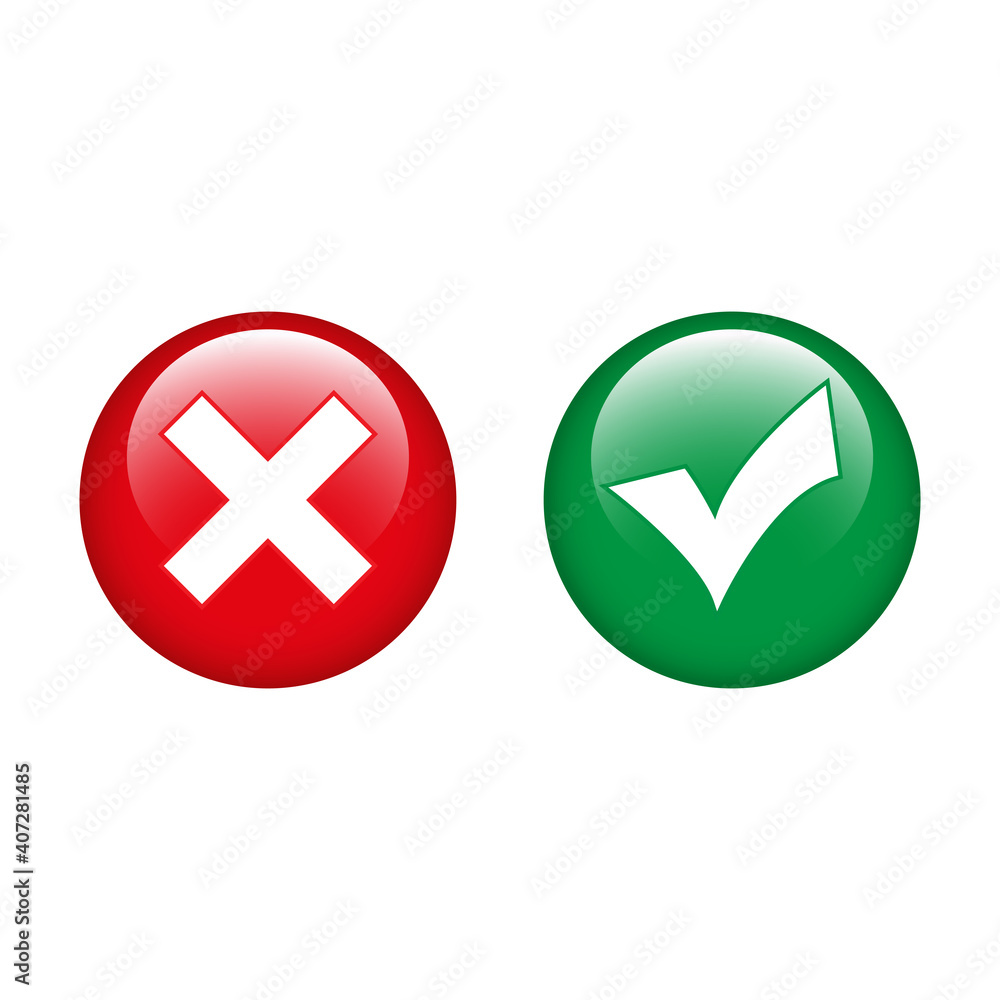 Illustration of icon yes and no, cross and a tick in green and red circle Illustration of icon yes and no, cross and a tick in green and red circle
