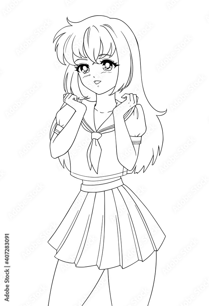 Cute anime manga girl wearing school uniform. Cute anime manga girl wearing school uniform.
