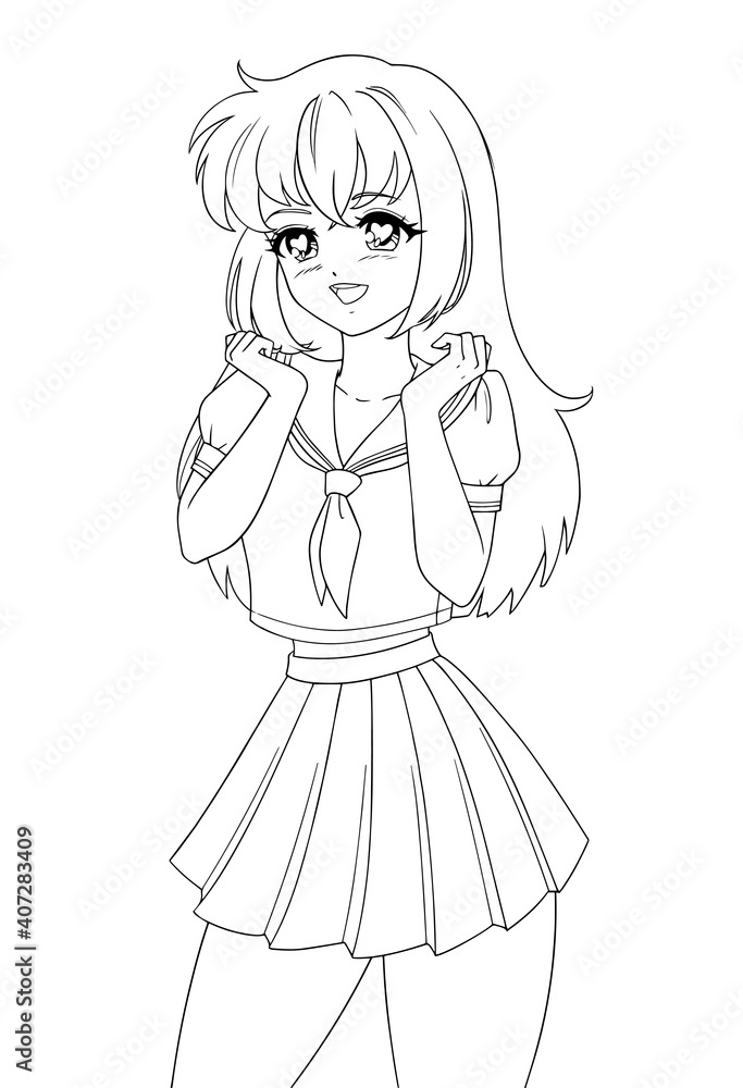 Cute anime manga girl wearing school uniform. Cute anime manga girl wearing school uniform.