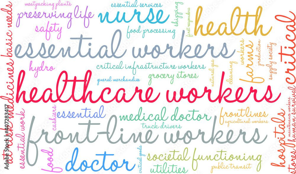 Healthcare Workers Word Cloud on a white background. 