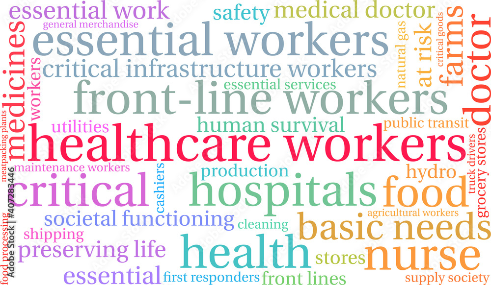 Healthcare Workers Word Cloud on a white background. Healthcare Workers Word Cloud on a white background.