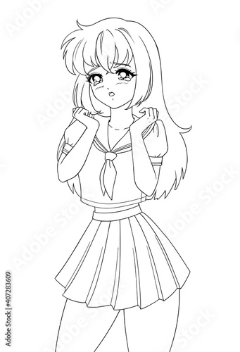 Cute anime manga girl wearing school uniform.