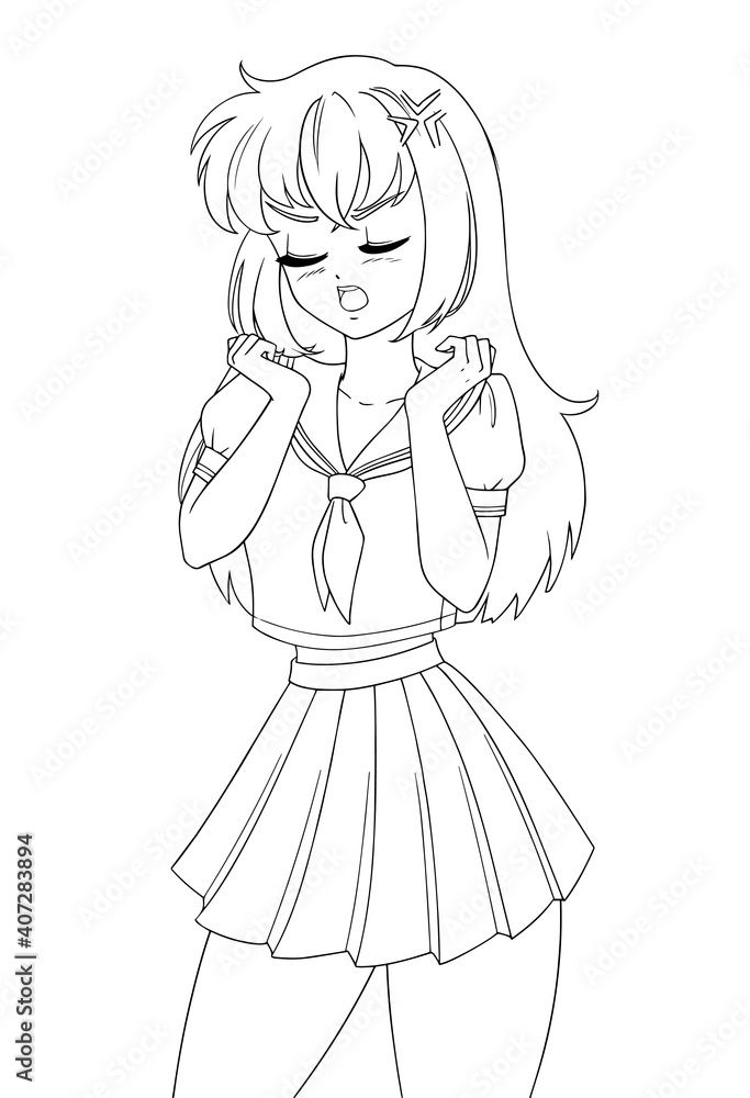 Cute anime manga girl wearing school uniform. Cute anime manga girl wearing school uniform.