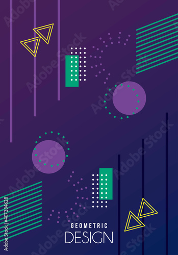 geometric design lettering in purple memphis background