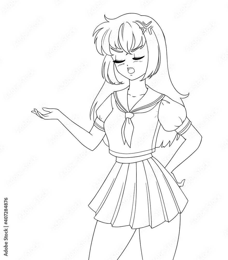 Cute anime manga girl wearing school uniform. Cute anime manga girl wearing school uniform.